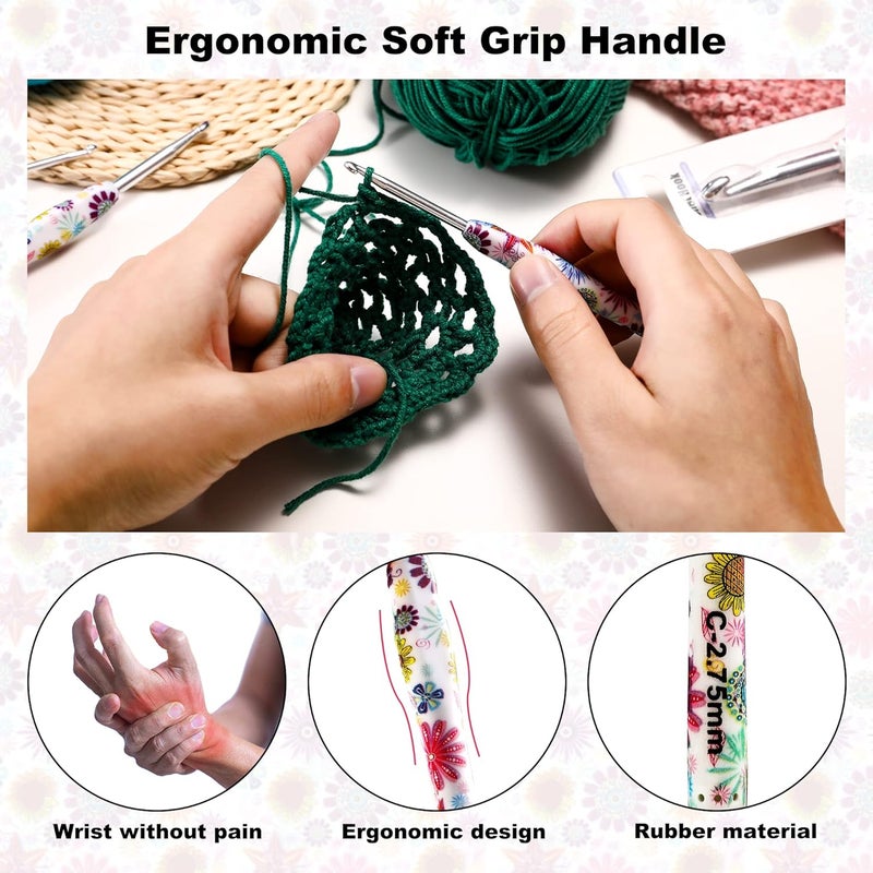LOOEN 5mm Crochet Hook, Ergonomic Handle for Arthritic Hands, Soft Rubber Grip Extra Long Knitting Needles for Beginners and Knitting Crocheting Yarn (5mm) - Image 5